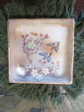 Vintage Gold Castle Hand Painted Porcelain Pin Dish